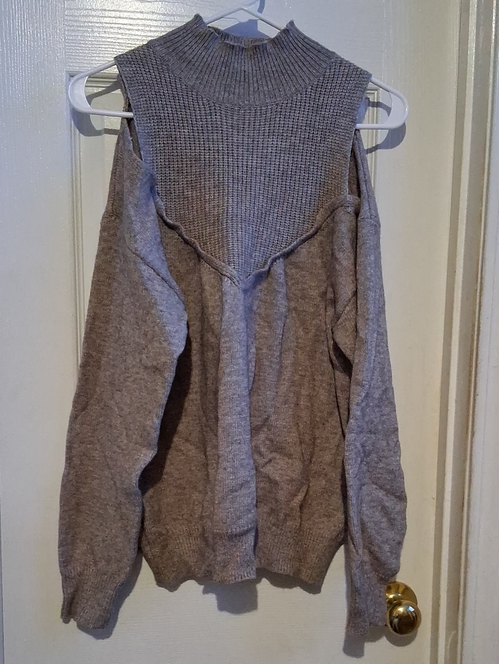 Cold-Shoulder Mock Neck Sweater - Taupe